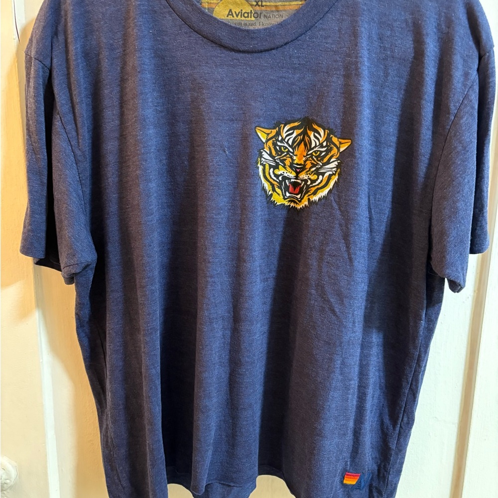 Aviator Nation Navy Blue Short Sleeve Tee with Embroidered Tiger - Picture 2 of 6